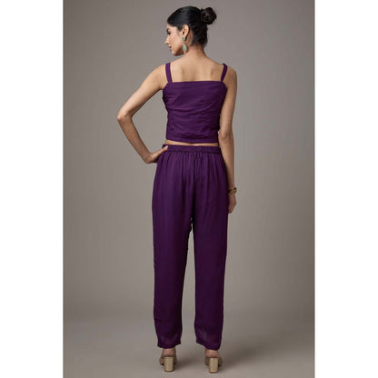 Studio A Purple Georgette Hand Embroidered Cape with Blouse and Pant (Set of 3)