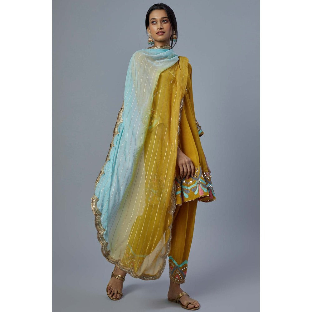 Studio A Yellow Georgette Anarkali with Salwar and Dupatta (Set of 3)