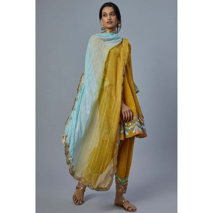 Studio A Yellow Georgette Anarkali with Salwar and Dupatta (Set of 3)