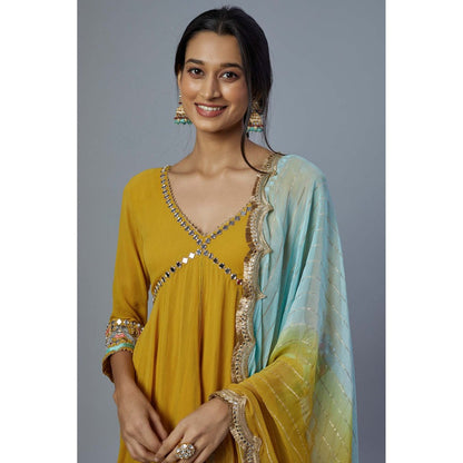 Studio A Yellow Georgette Anarkali with Salwar and Dupatta (Set of 3)