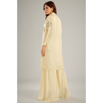 Studio A Ivory Crystal Bead Hand Embroidery Jacket with Top and Palazzo (Set of 3)