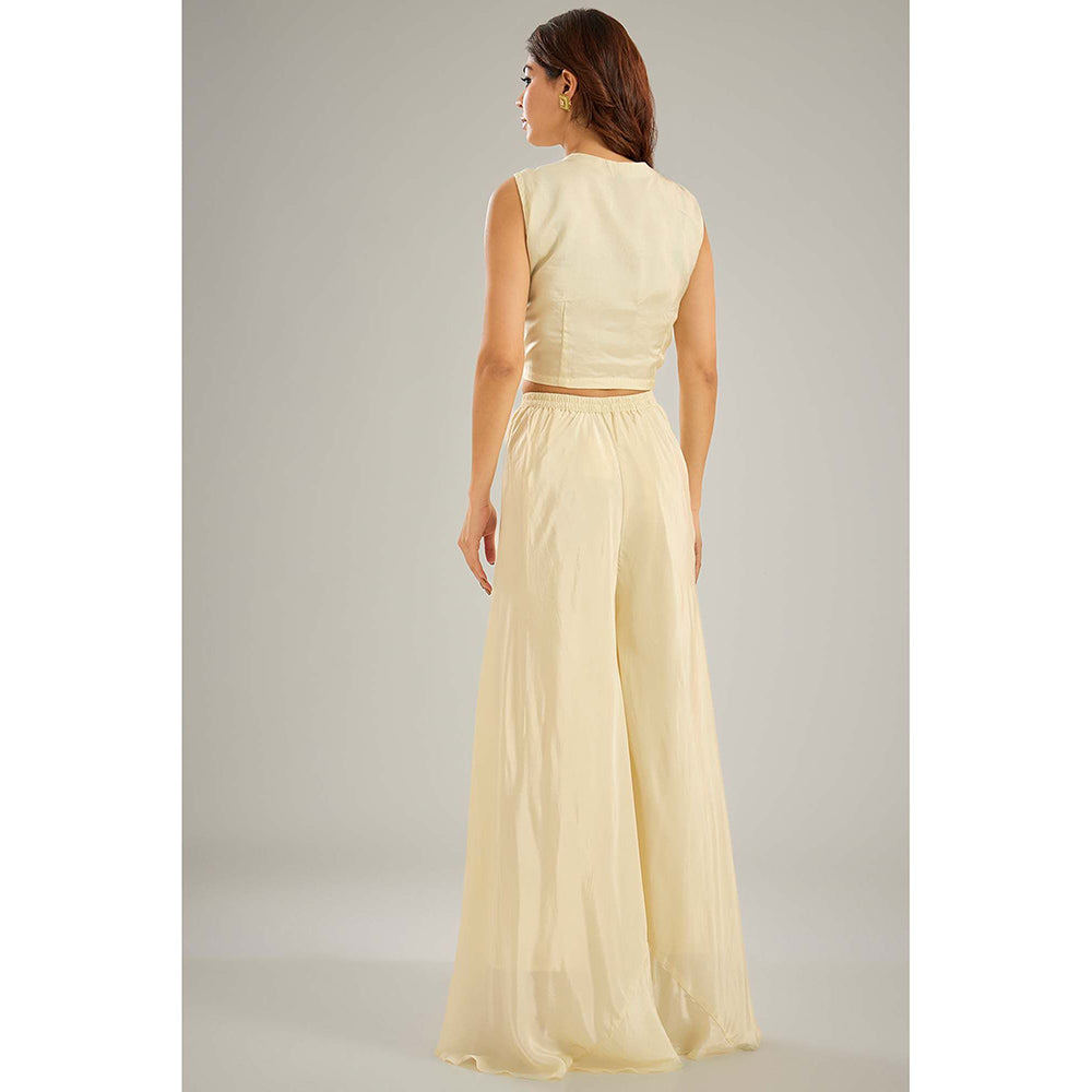 Studio A Ivory Crystal Bead Hand Embroidery Jacket with Top and Palazzo (Set of 3)