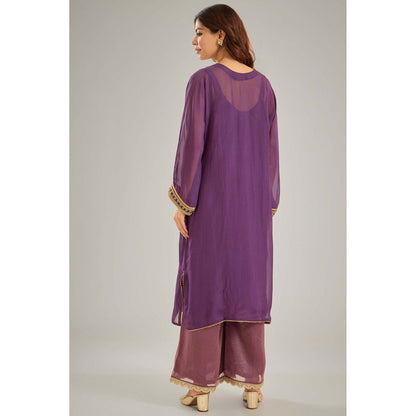 Studio A Purple Hand Embroidery Kurta with Palazzo and Inner (Set of 3)