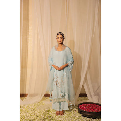Studio Chiraiya Elegant Aqua Blue Kurta with Palazzo and Dupatta (Set of 3)