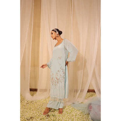 Studio Chiraiya Elegant Aqua Blue Kurta with Palazzo and Dupatta (Set of 3)