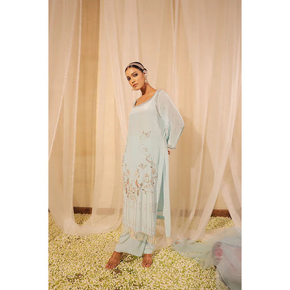 Studio Chiraiya Elegant Aqua Blue Kurta with Palazzo and Dupatta (Set of 3)