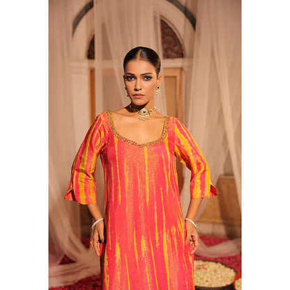 Studio Chiraiya Vibrant Pink Soft Tissue Kurta with Pant and Dupatta (Set of 3)