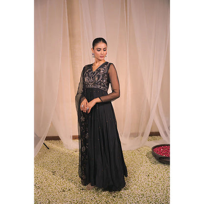 Studio Chiraiya Black Full Hand Embroidered Anarkali with Dupatta (Set of 2)