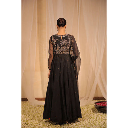 Studio Chiraiya Black Full Hand Embroidered Anarkali with Dupatta (Set of 2)