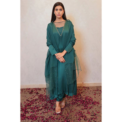 Studio Chiraiya Embrel Green Kurta with Pant and Dupatta (Set of 3)