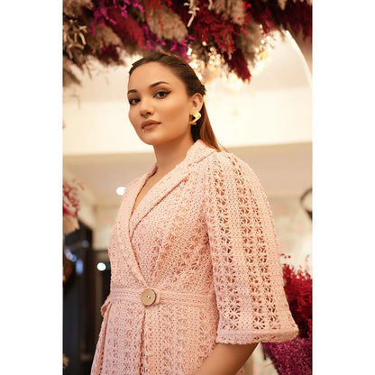 Studio Chiraiya Pink Rose Crochia Midi Dress