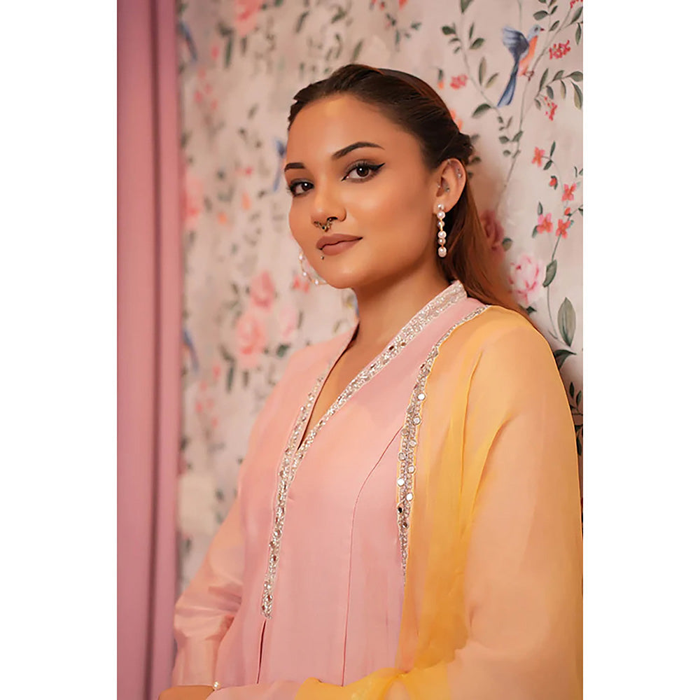 Studio Chiraiya Pure Chanderi Pink Kurta with Pant and Dupatta (Set of 3)