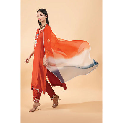 Studio Chiraiya Makhmal Elegant Rust Kurta with Pant and Dupatta (Set of 3)