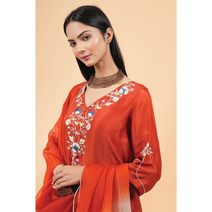 Studio Chiraiya Makhmal Elegant Rust Kurta with Pant and Dupatta (Set of 3)