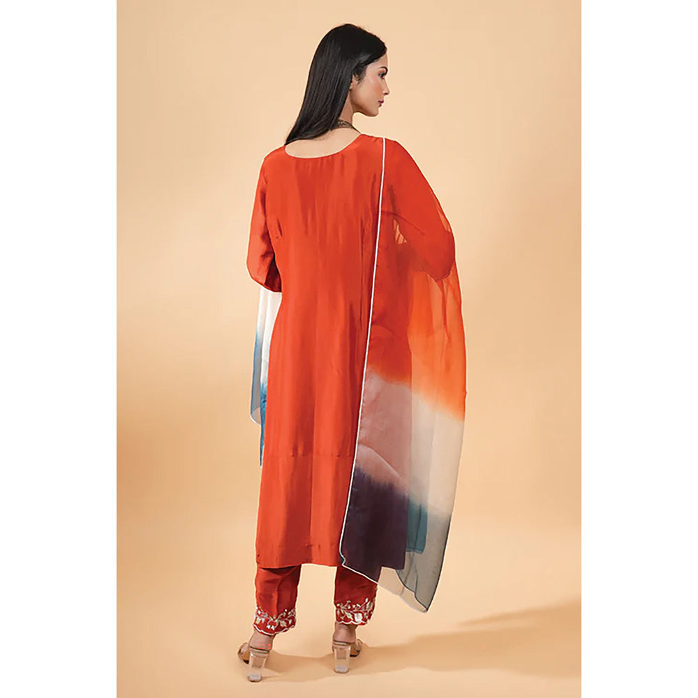 Studio Chiraiya Makhmal Elegant Rust Kurta with Pant and Dupatta (Set of 3)