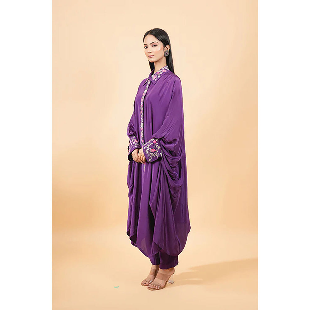 Studio Chiraiya Purple Heavy Indian Kaftan with Pant (Set of 2)