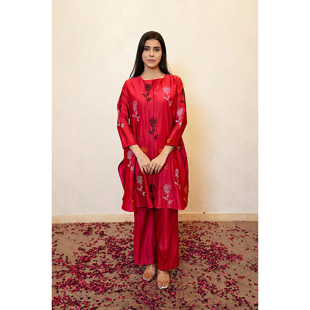 Studio Chiraiya Red Chanderi Kurta with Palazzo (Set of 2)