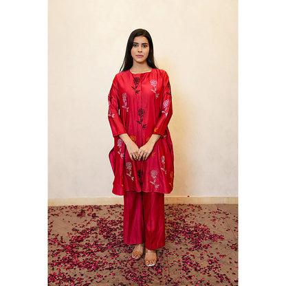 Studio Chiraiya Red Chanderi Kurta with Palazzo (Set of 2)