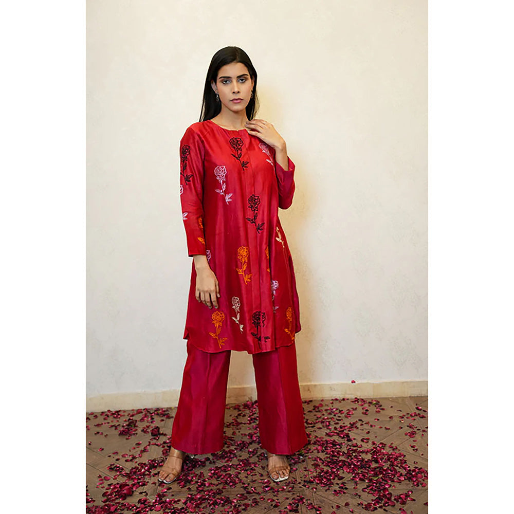 Studio Chiraiya Red Chanderi Kurta with Palazzo (Set of 2)