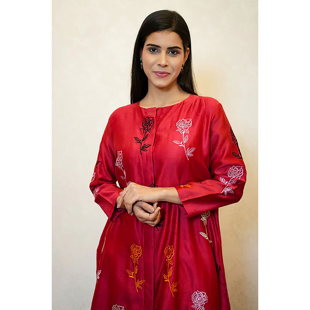 Studio Chiraiya Red Chanderi Kurta with Palazzo (Set of 2)