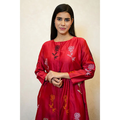 Studio Chiraiya Red Chanderi Kurta with Palazzo (Set of 2)