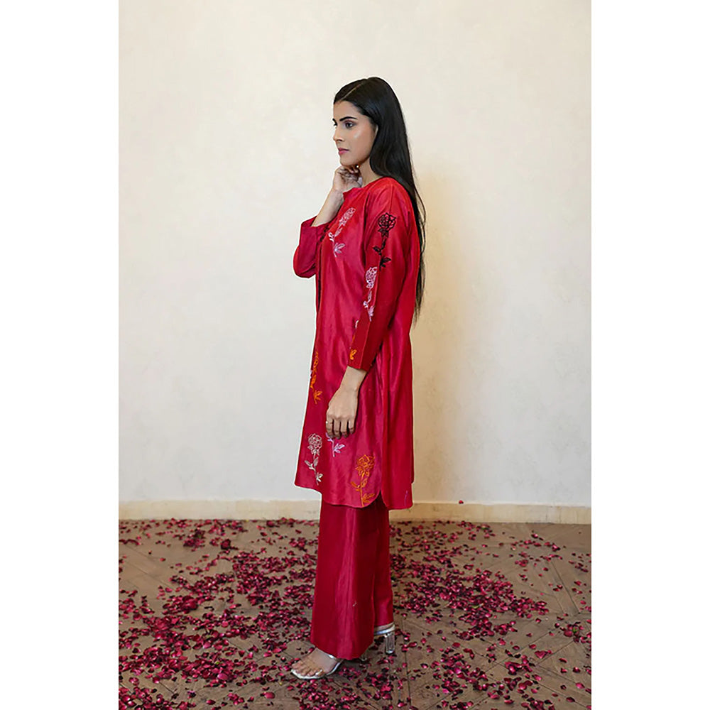 Studio Chiraiya Red Chanderi Kurta with Palazzo (Set of 2)