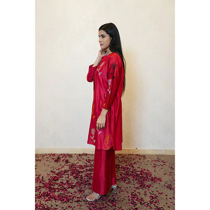 Studio Chiraiya Red Chanderi Kurta with Palazzo (Set of 2)