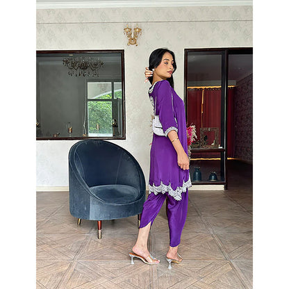 Studio Chiraiya Deep Purple Dabka Hand Work Kurta with Dhoti (Set of 2)