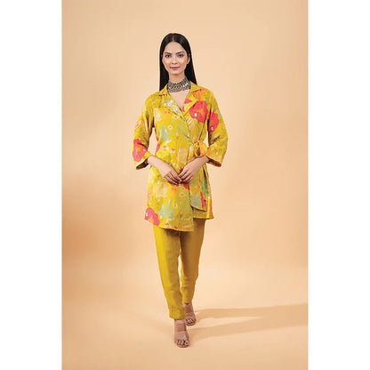 Studio Chiraiya Multi-Colour Makhmal Mustard Organza Fabric Co-Ord (Set of 2)