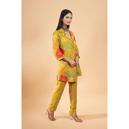 Studio Chiraiya Multi-Colour Makhmal Mustard Organza Fabric Co-Ord (Set of 2)