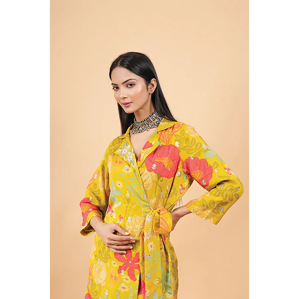 Studio Chiraiya Multi-Colour Makhmal Mustard Organza Fabric Co-Ord (Set of 2)