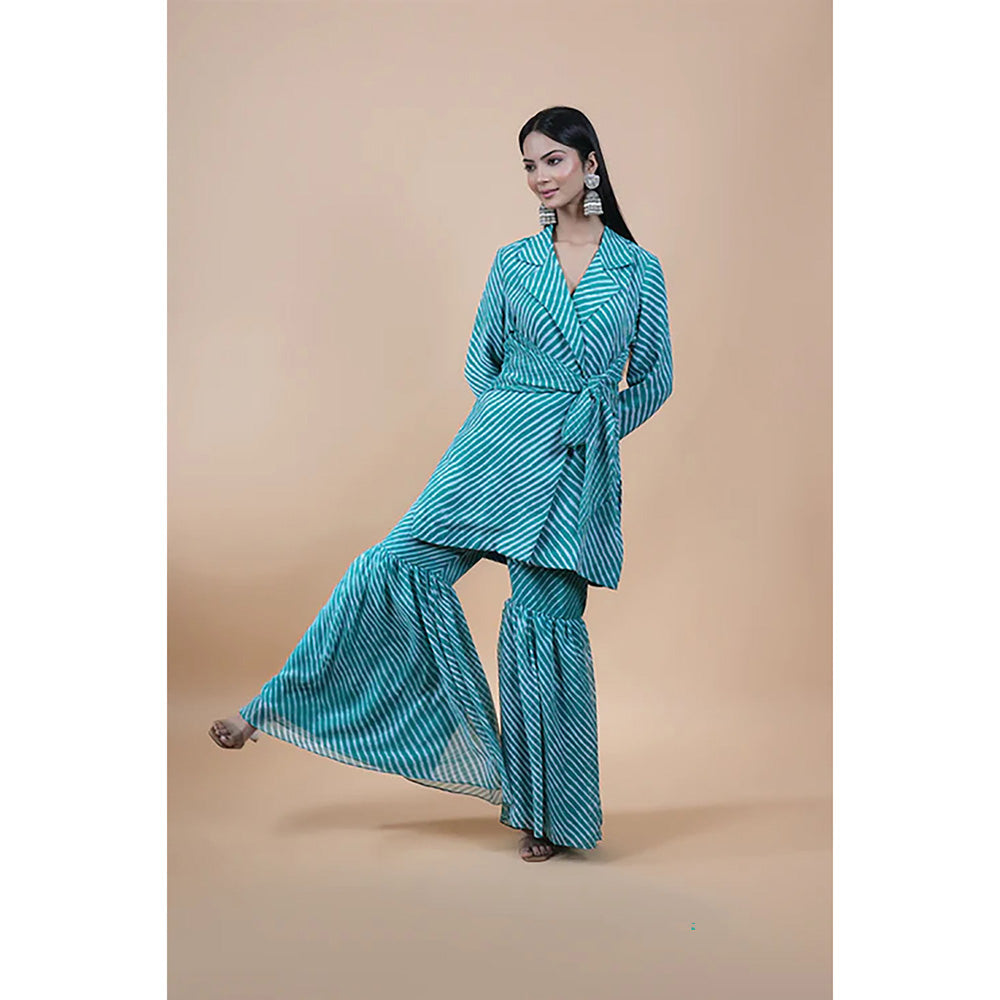 Studio Chiraiya Blue Indo-Western Jaipuri Sharara with Kurta (Set of 2)