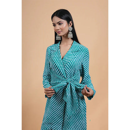 Studio Chiraiya Blue Indo-Western Jaipuri Sharara with Kurta (Set of 2)