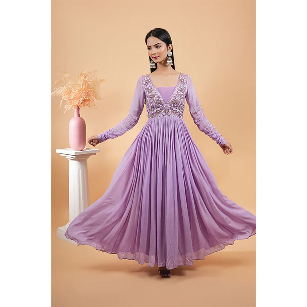 Studio Chiraiya Purple Makhmal Georgette Fabric Anarkali with Dupatta (Set of 2)