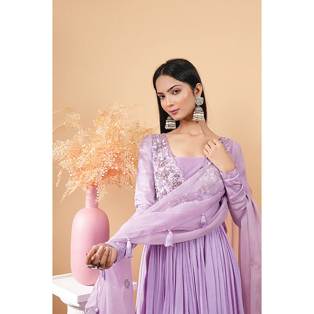 Studio Chiraiya Purple Makhmal Georgette Fabric Anarkali with Dupatta (Set of 2)