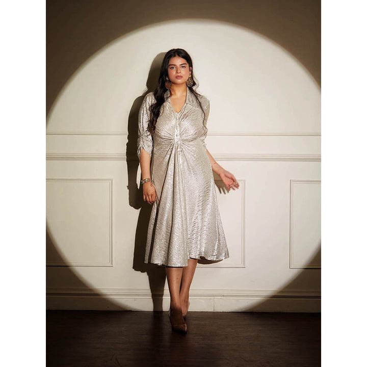 Style Junkiie Silver Cinched Midi Dress