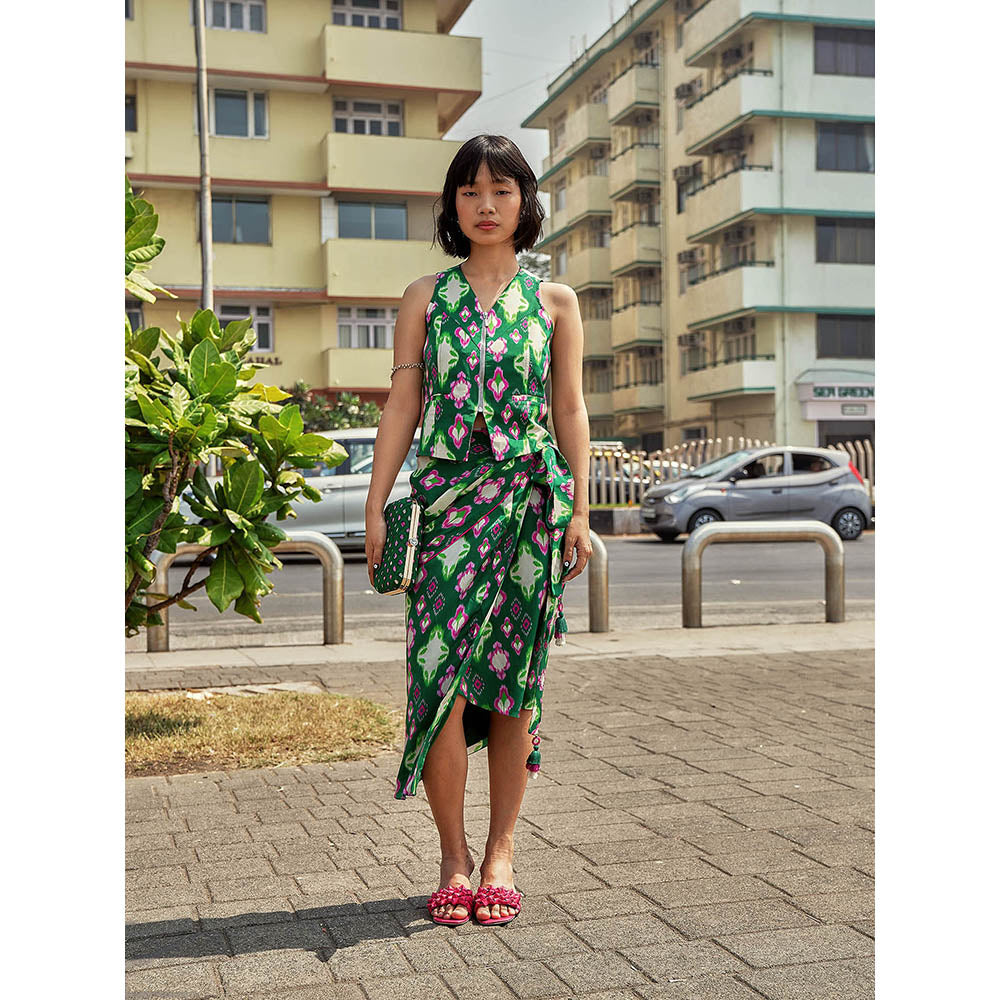 Style Junkiie Cafe Green Ikat Bandana Wrap Skirt