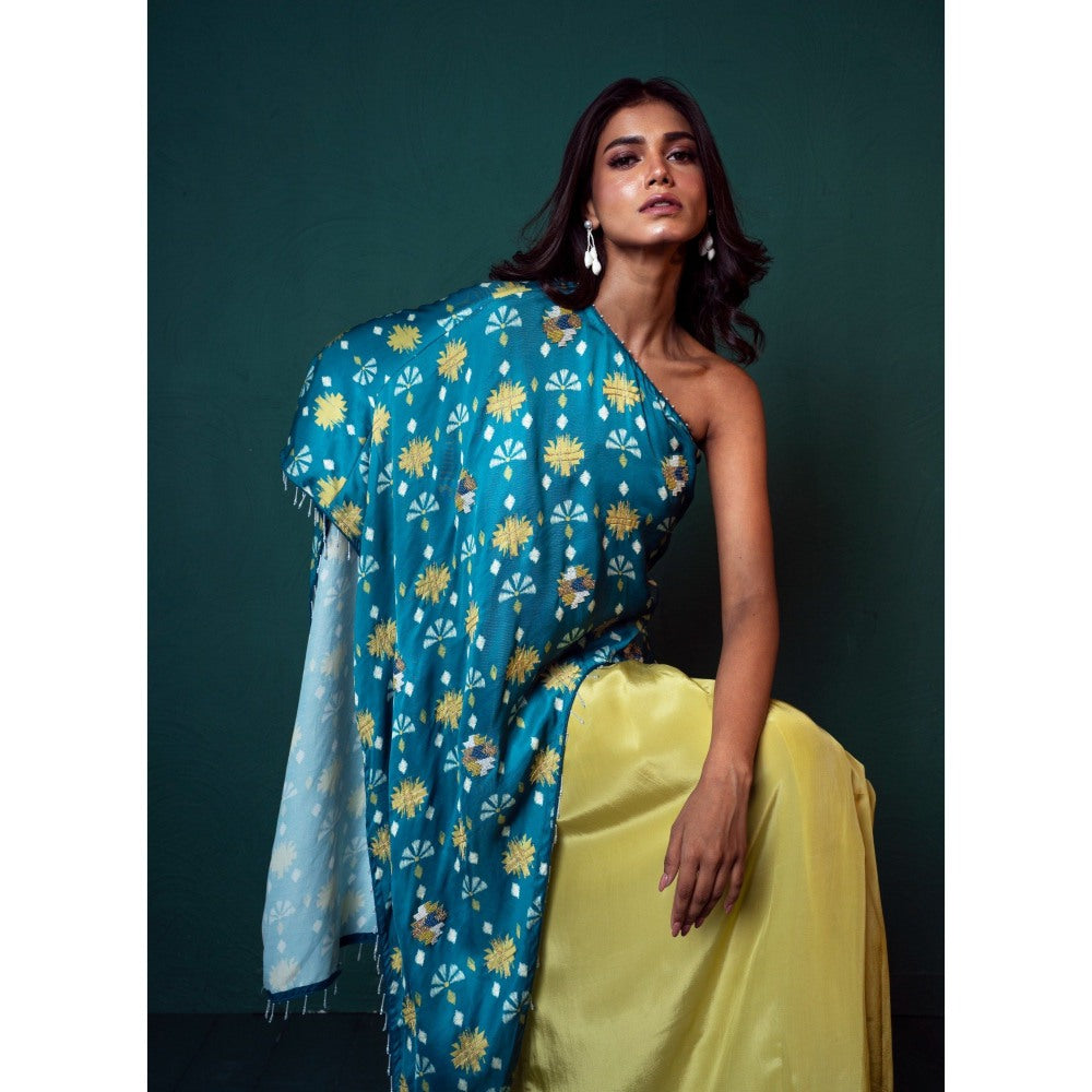 Suave by Neha Arora Blue One Shoulder Kurta With Skirt (Set of 2)