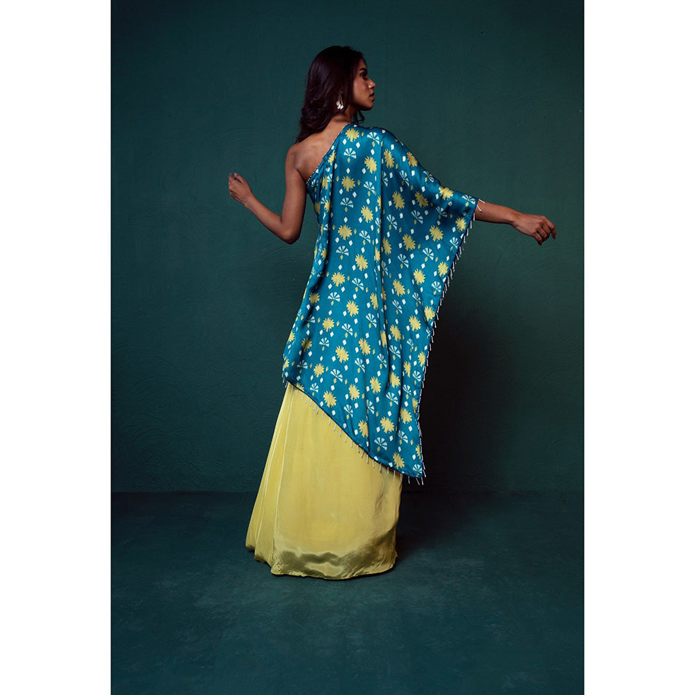 Suave by Neha Arora Blue One Shoulder Kurta With Skirt (Set of 2)