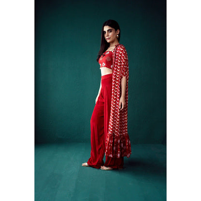 Suave by Neha Arora Surkh Cape With Crop Top And Flared Pant (Set of 3)