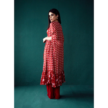 Suave by Neha Arora Surkh Cape With Crop Top And Flared Pant (Set of 3)