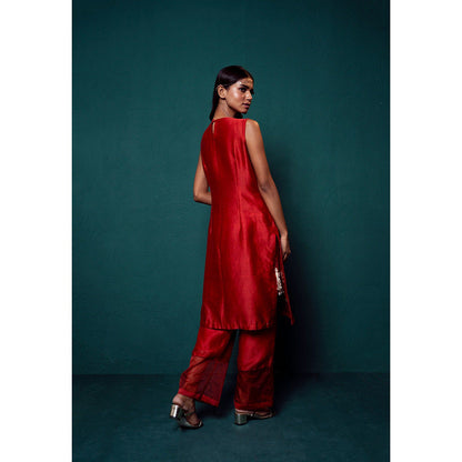 Suave by Neha Arora Red Surkh Kurta With Bustier And Pant (Set of 3)