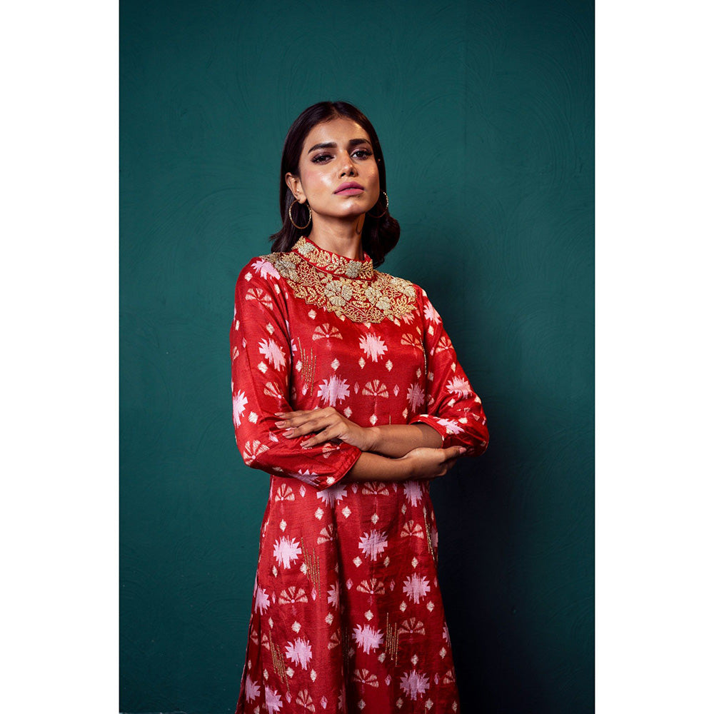 Suave by Neha Arora Surkh Layered Sharara With Kurta (Set of 2)