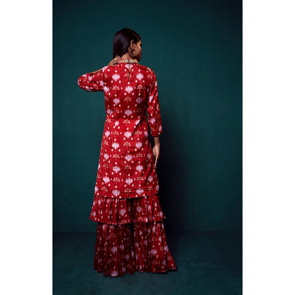 Suave by Neha Arora Surkh Layered Sharara With Kurta (Set of 2)