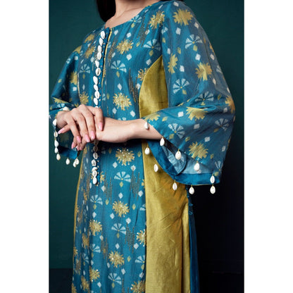 Suave by Neha Arora Blue Aasmani Shelled Kurta With Pant And Dupatta (Set of 3)