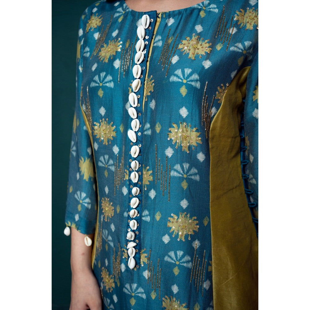 Suave by Neha Arora Blue Aasmani Shelled Kurta With Pant And Dupatta (Set of 3)