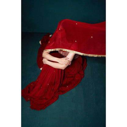 Suave by Neha Arora Red Surkh Lehenga With Embellished Blouse And Dupatta (Set of 3)