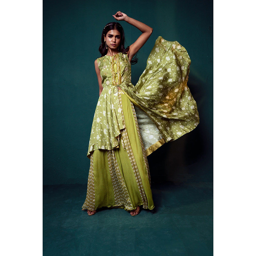 Suave by Neha Arora Green Dhoop Modern Crop Top With Jacket And Sharara (Set of 3)