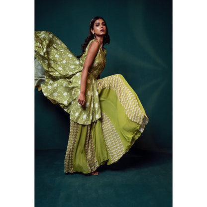 Suave by Neha Arora Green Dhoop Modern Crop Top With Jacket And Sharara (Set of 3)