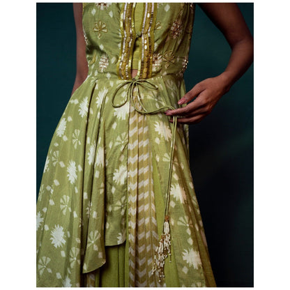 Suave by Neha Arora Green Dhoop Modern Crop Top With Jacket And Sharara (Set of 3)